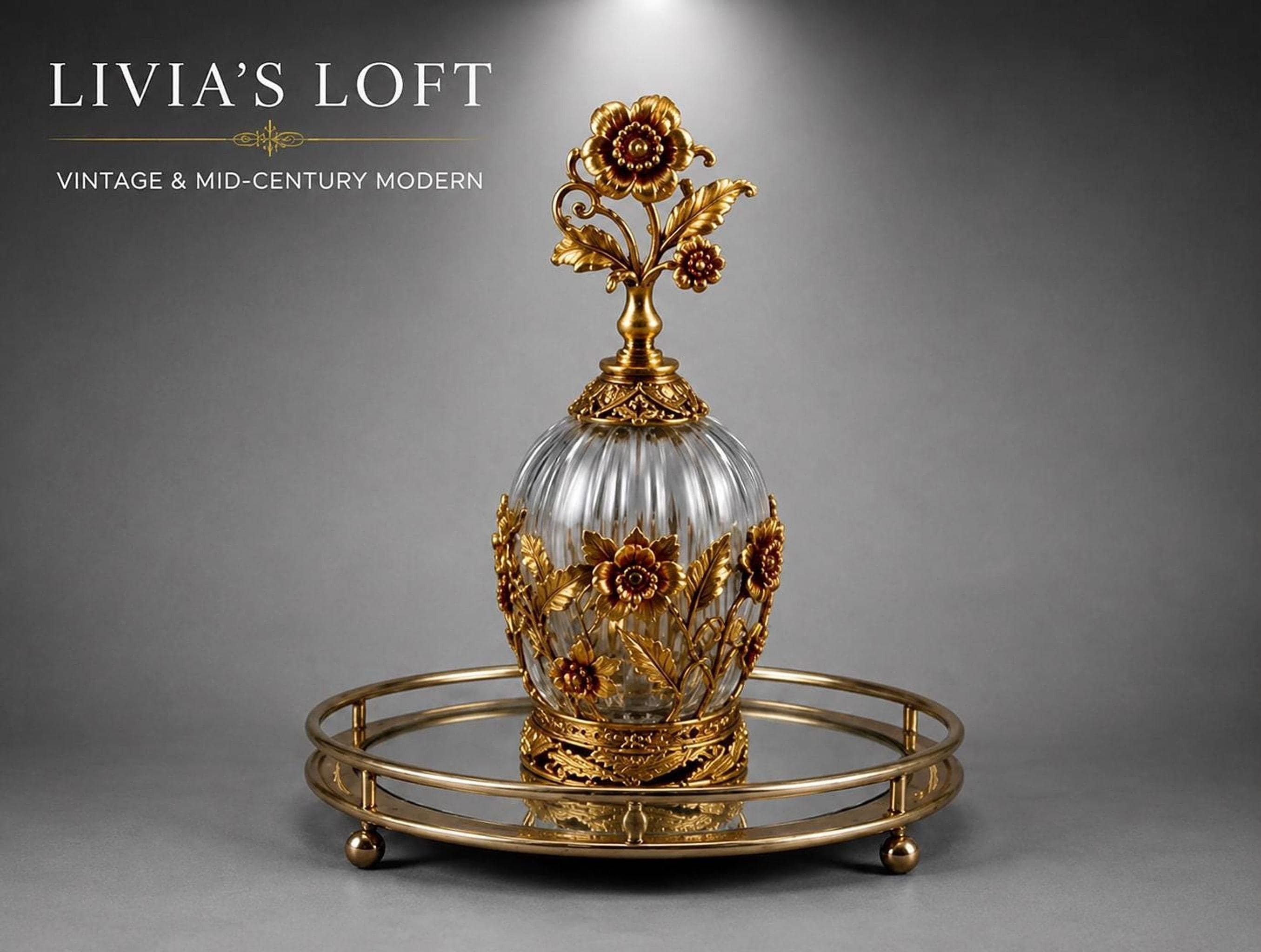 Vintage Perfume Bottle with Gold Filigree and Original Stopper
