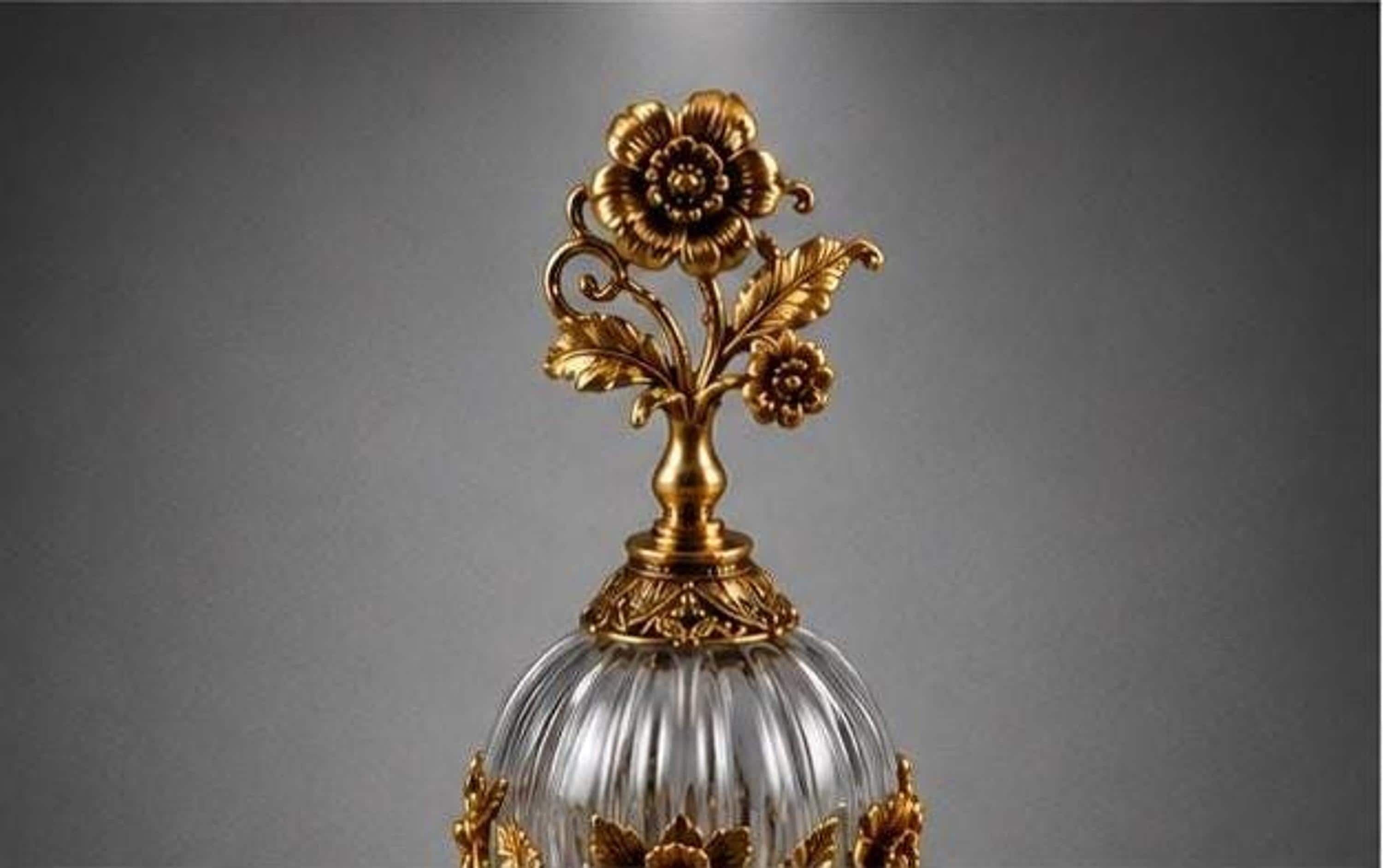 Vintage Perfume Bottle with Gold Filigree and Original Stopper, view 3