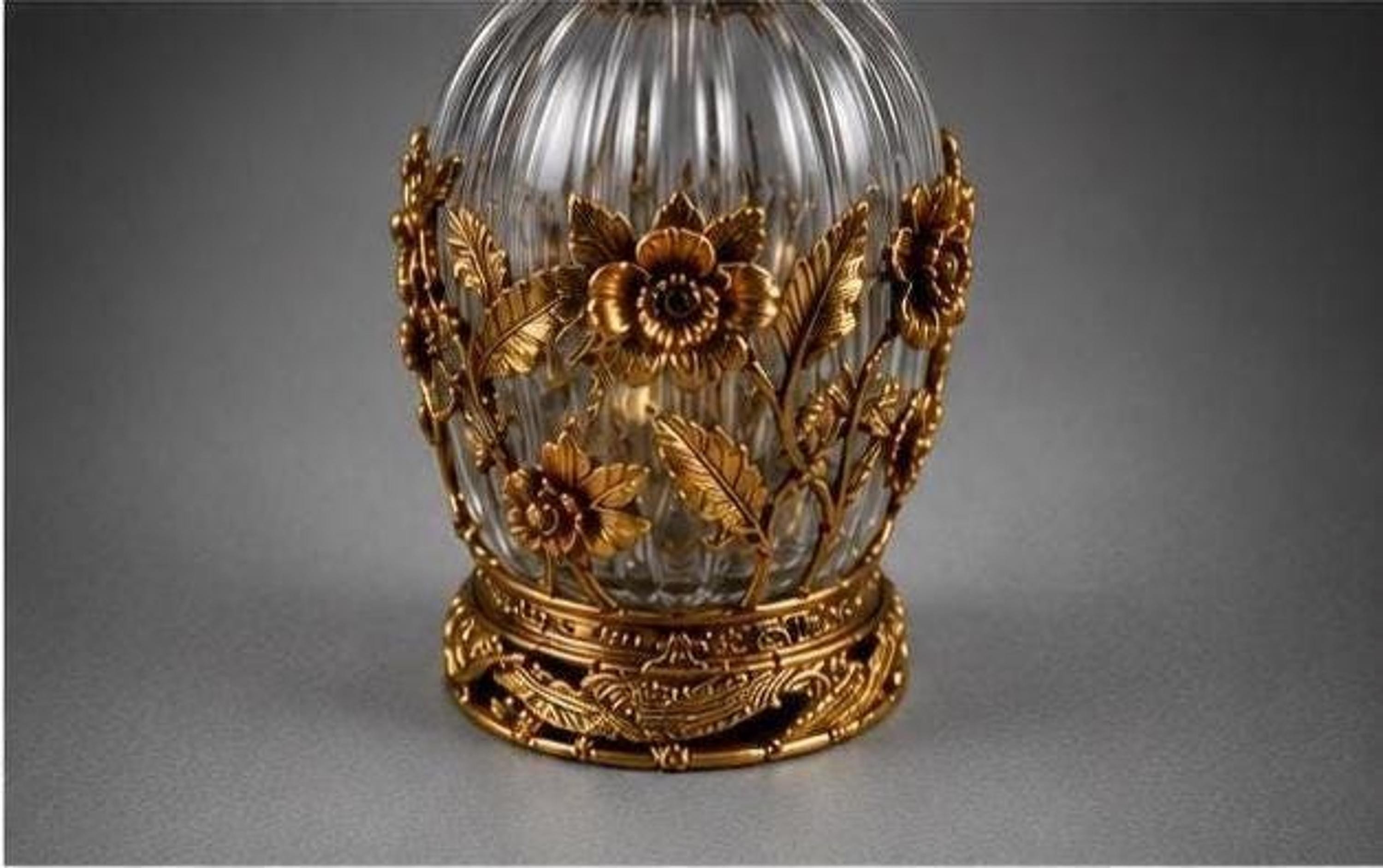 Vintage Perfume Bottle with Gold Filigree and Original Stopper, view 4
