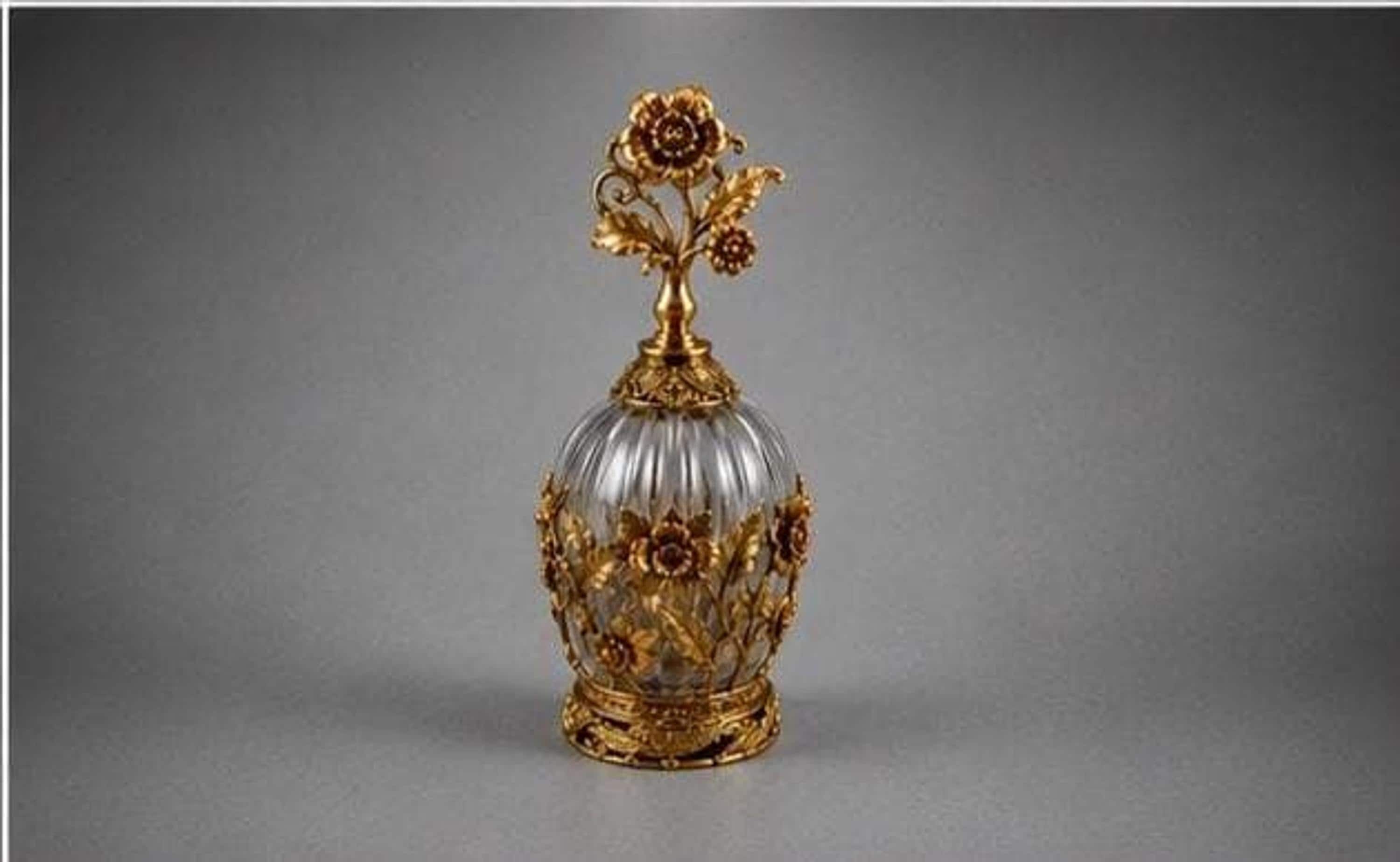 Vintage Perfume Bottle with Gold Filigree and Original Stopper, view 6