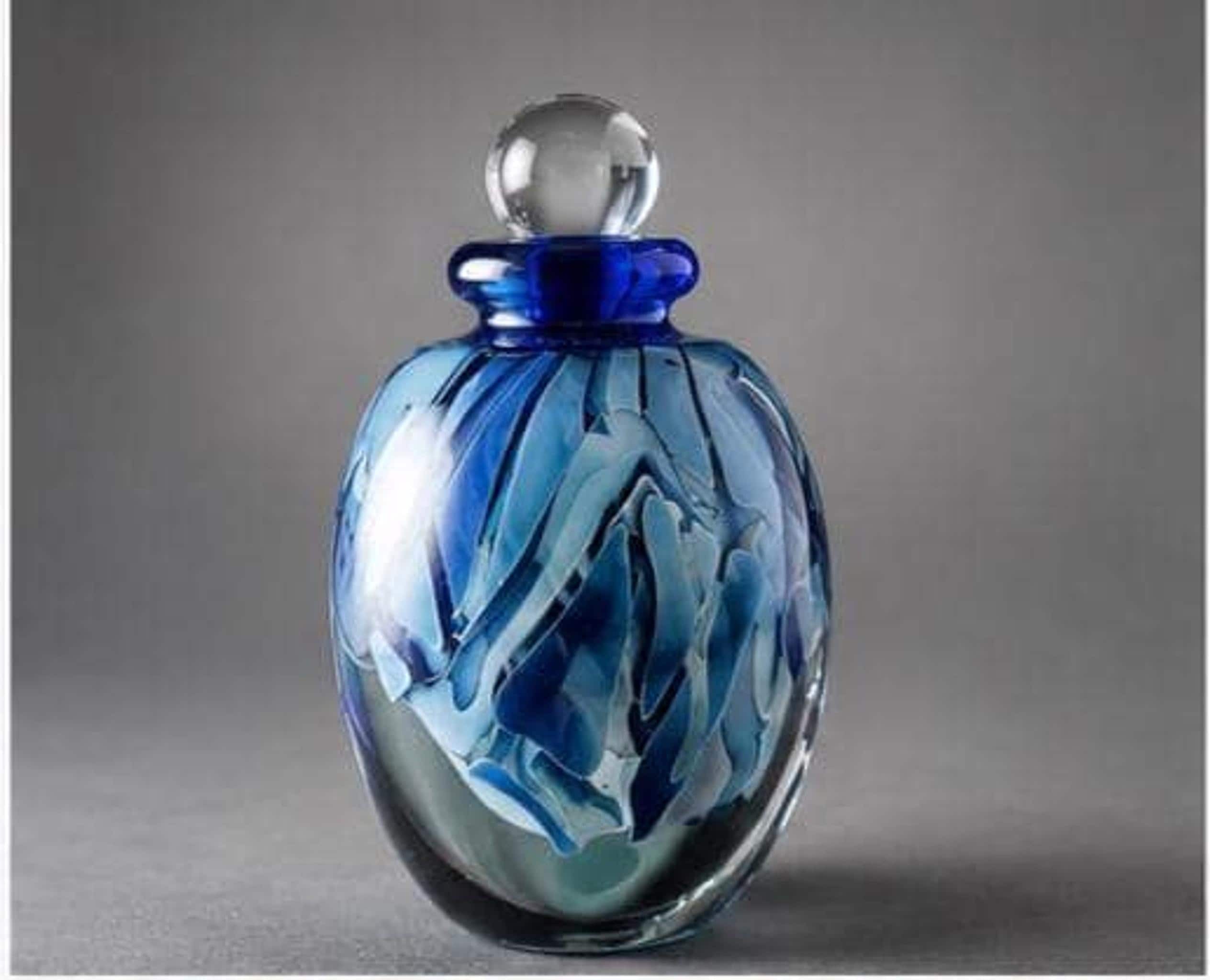 Robert Eickholt Art Glass Perfume Bottle, Blue Studio Vessel with Stopper, view 2