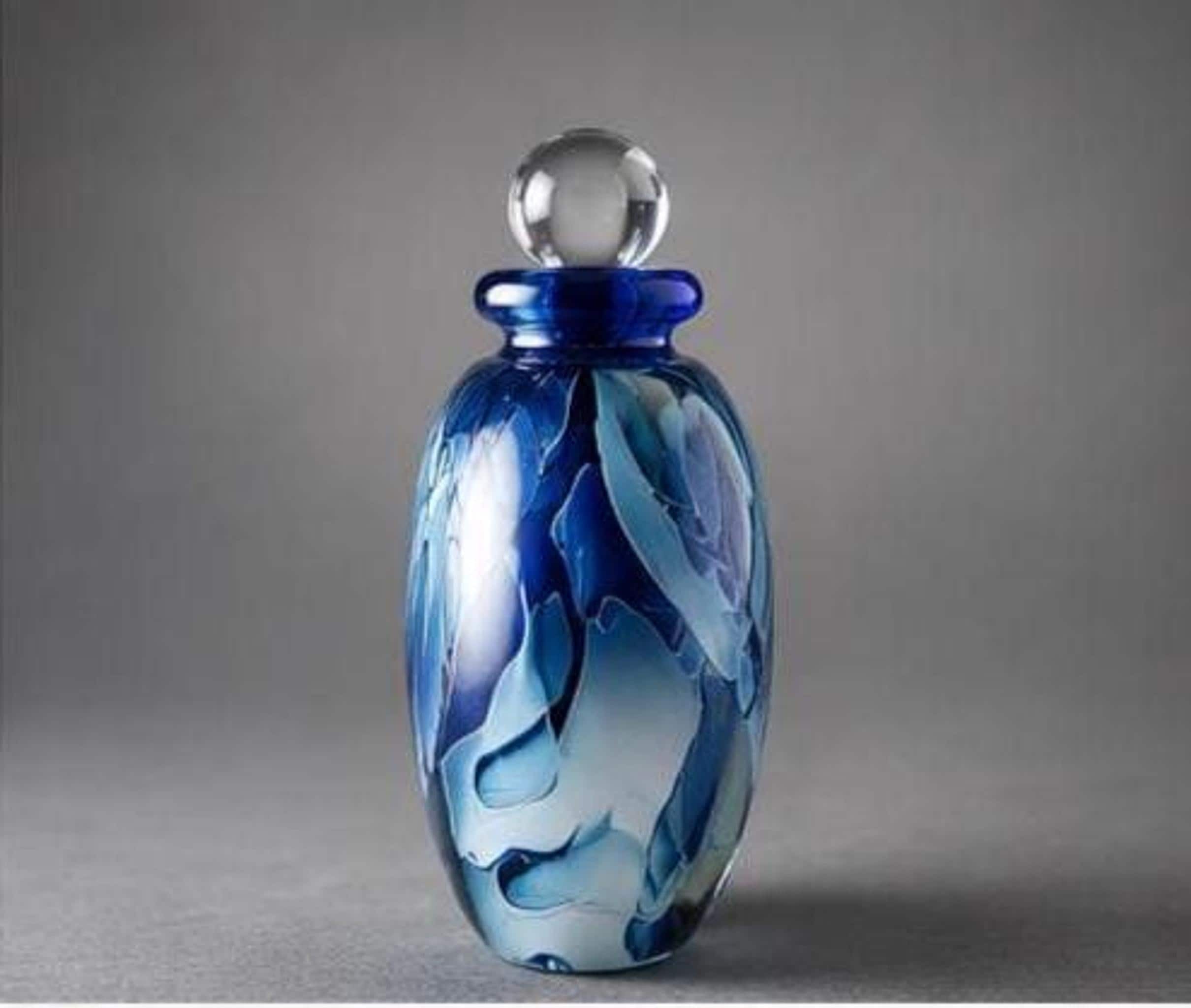 Robert Eickholt Art Glass Perfume Bottle, Blue Studio Vessel with Stopper, view 3
