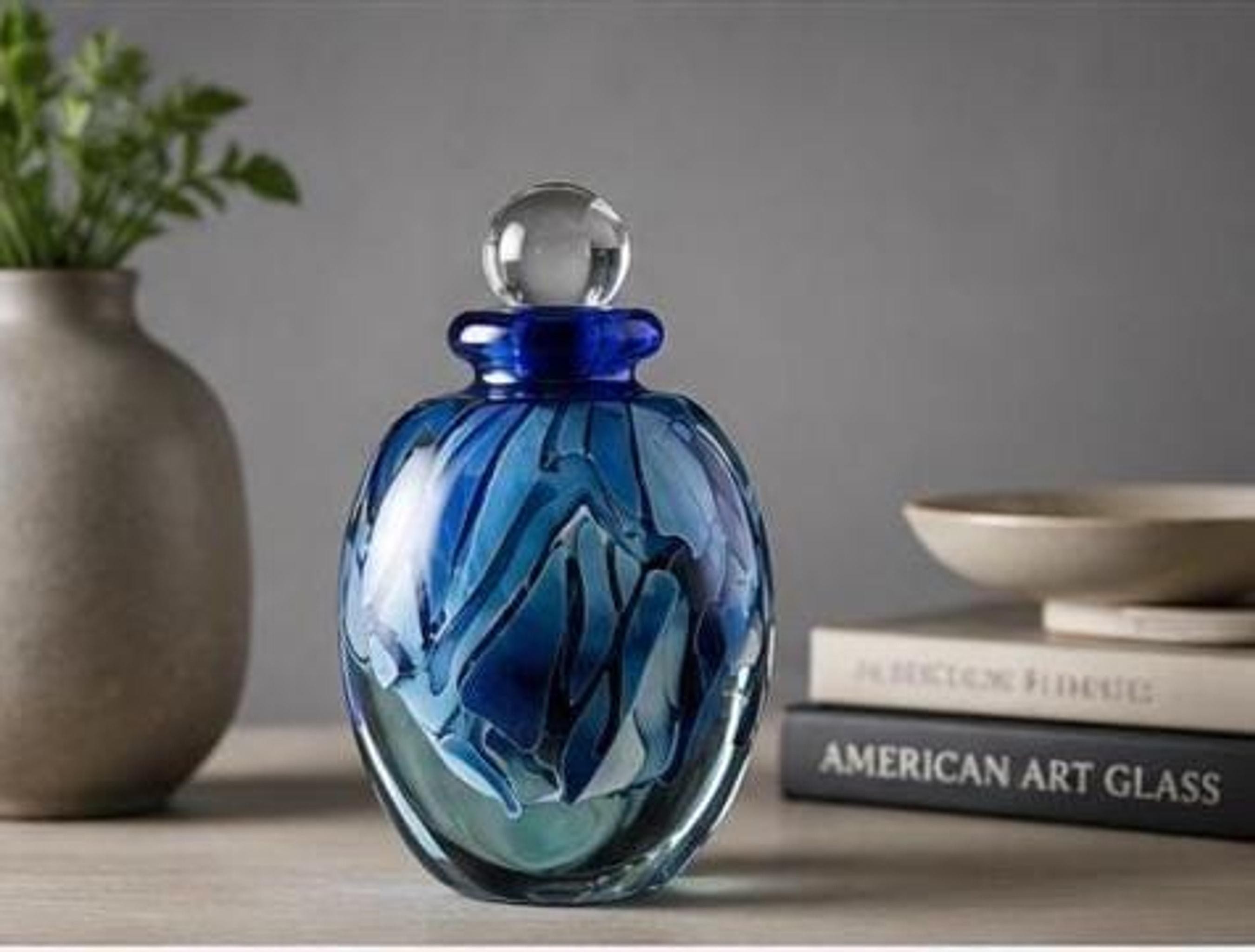 Robert Eickholt Art Glass Perfume Bottle, Blue Studio Vessel with Stopper, view 4
