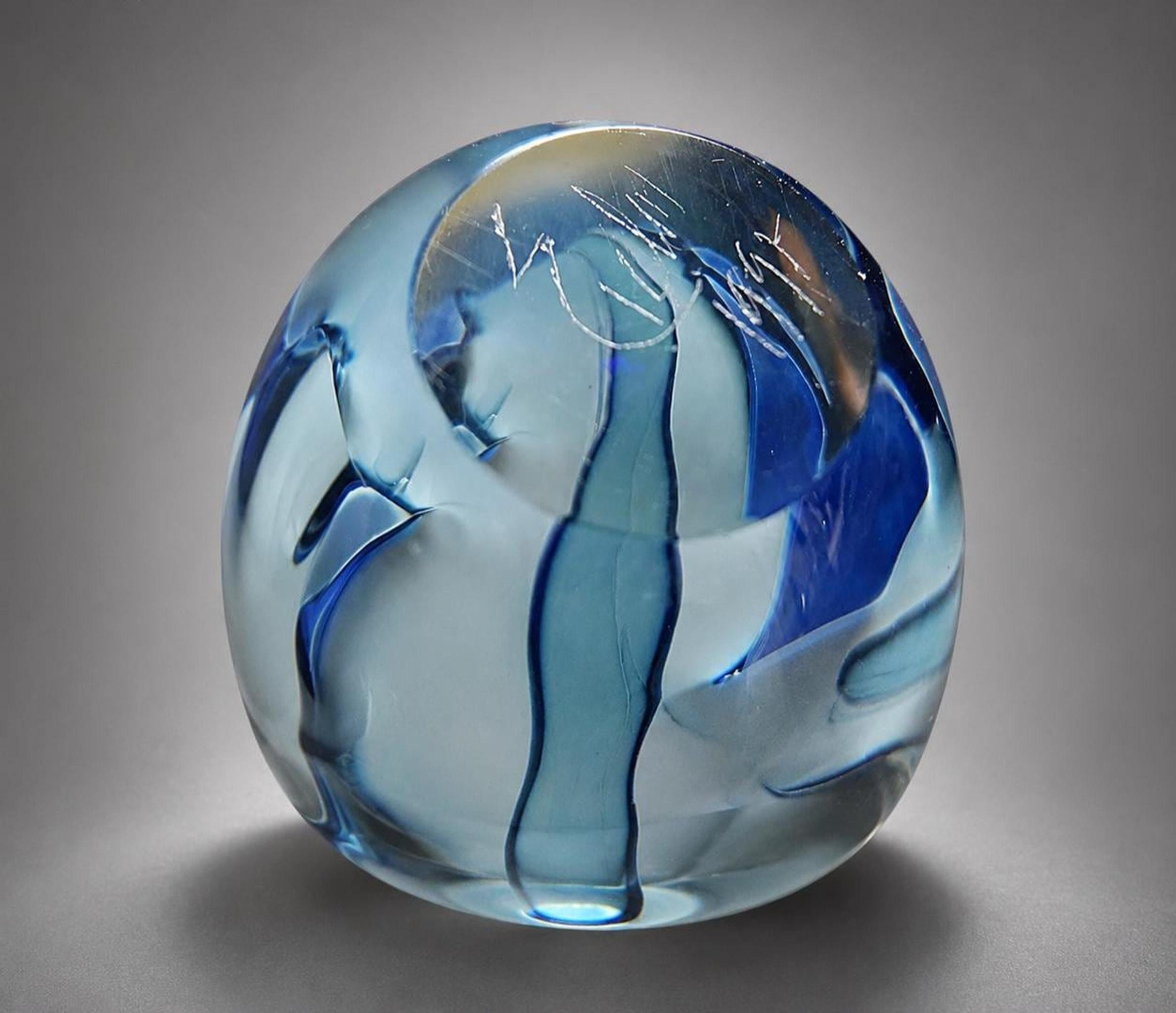 Robert Eickholt Art Glass Perfume Bottle, Blue Studio Vessel with Stopper, view 5