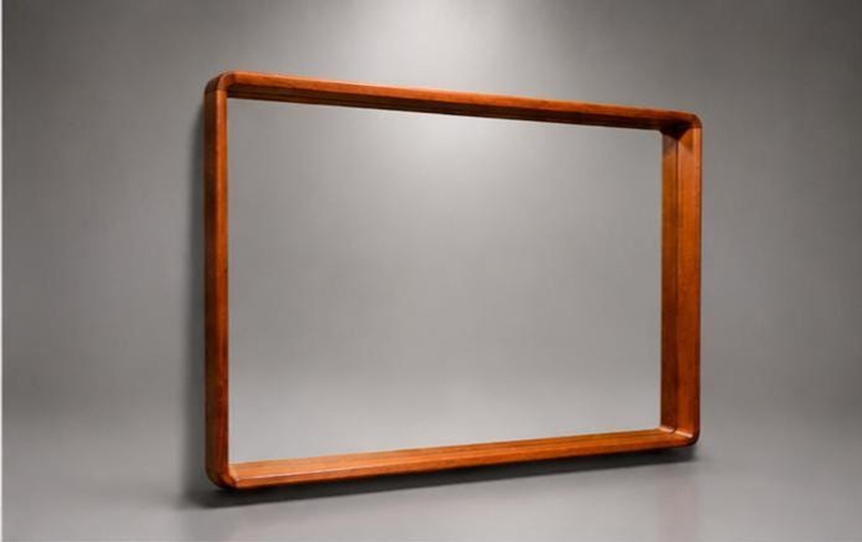 Vintage Westnofa Teak , Danish Modern Rectangular Mirror , Mid Century Wood Frame Made in Denmark, Scandinavian Decor, view 2