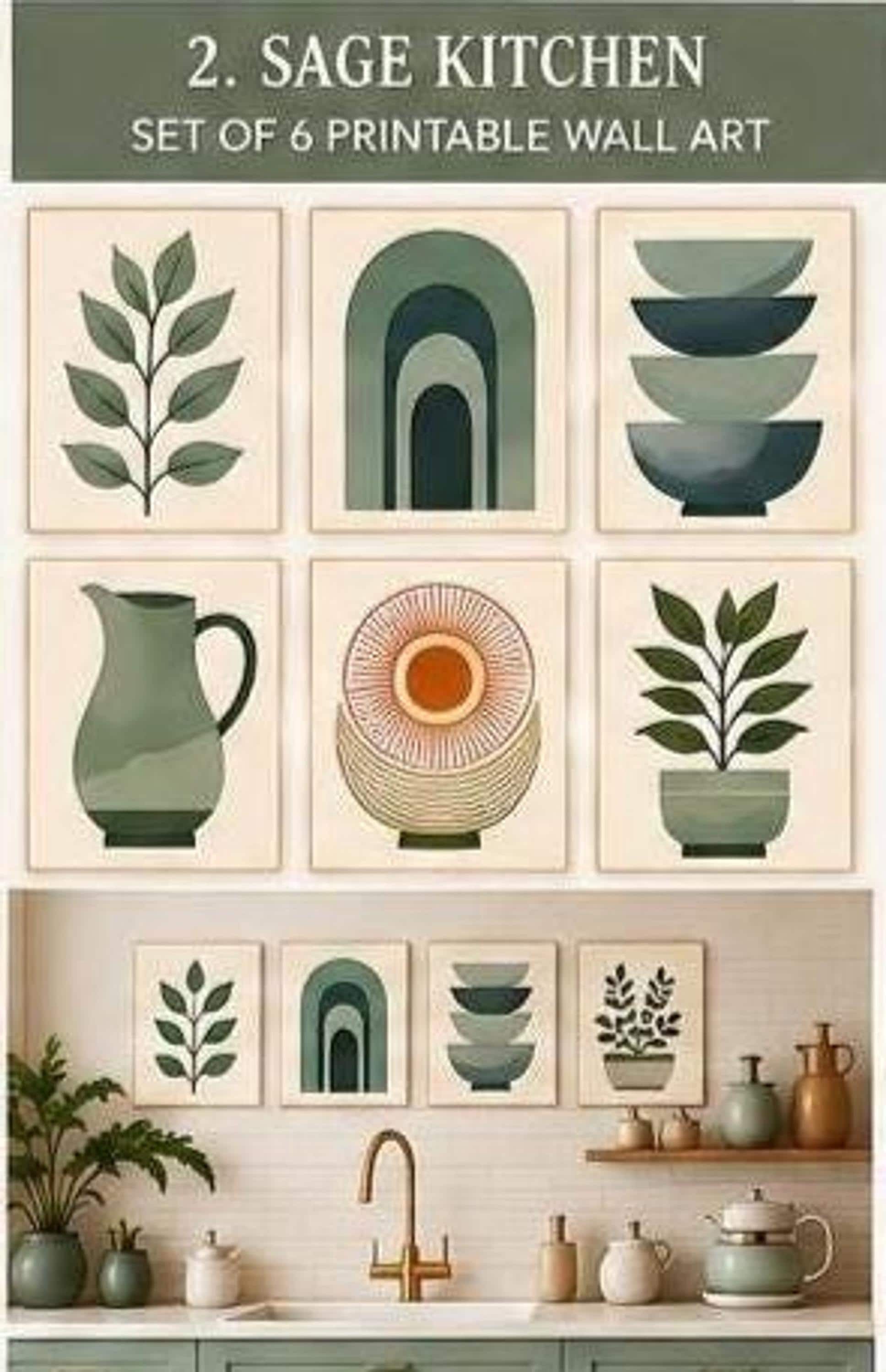 Mid Century Modern Kitchen Wall Art Set of 6, Printable MCM Kitchen Decor, Retro Prints, Vintage Inspired Digital Download, view 3