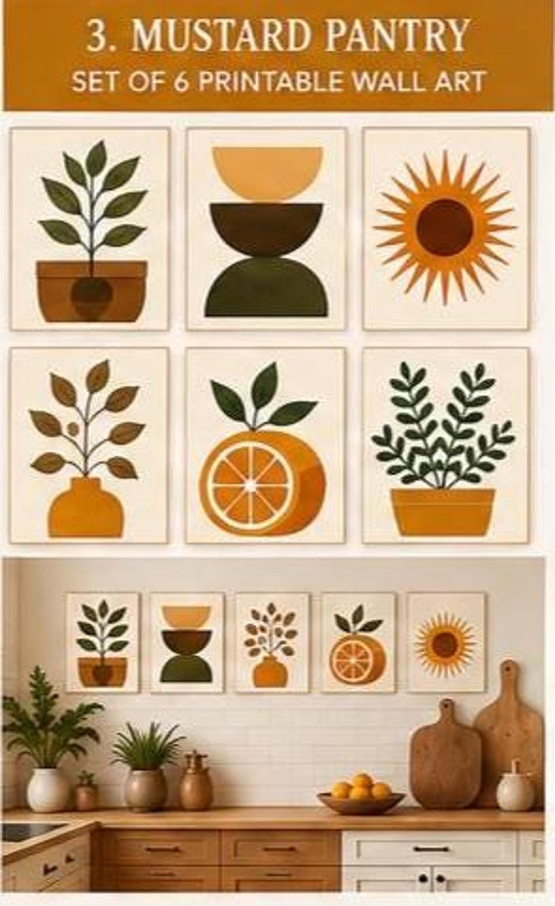 Mid Century Modern Kitchen Wall Art Set of 6, Printable MCM Kitchen Decor, Retro Prints, Vintage Inspired Digital Download, view 4