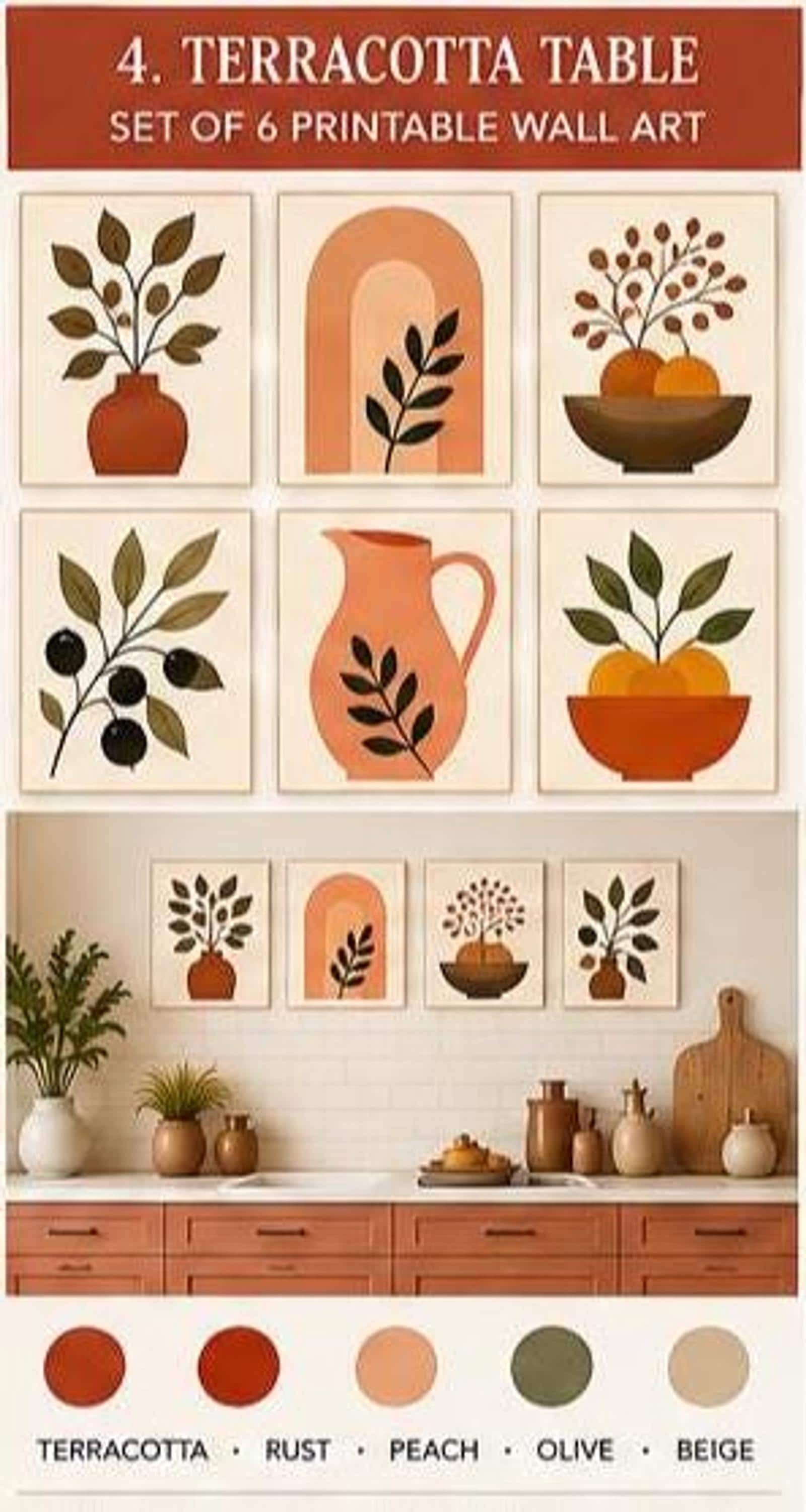 Mid Century Modern Kitchen Wall Art Set of 6, Printable MCM Kitchen Decor, Retro Prints, Vintage Inspired Digital Download, view 5
