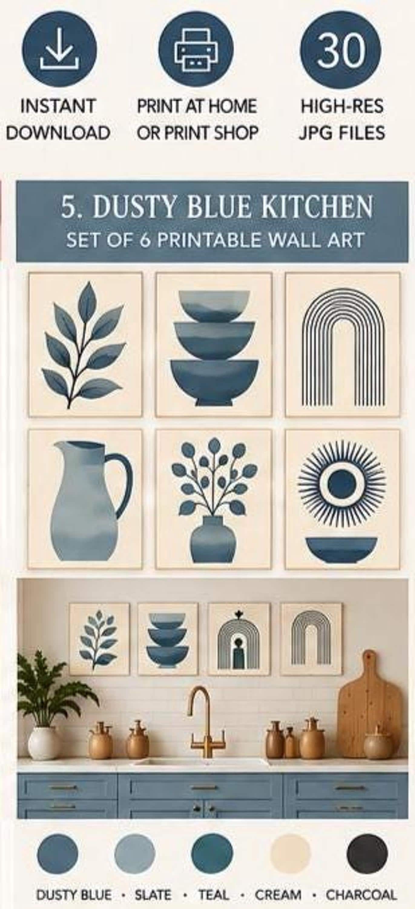 Mid Century Modern Kitchen Wall Art Set of 6, Printable MCM Kitchen Decor, Retro Prints, Vintage Inspired Digital Download, view 6