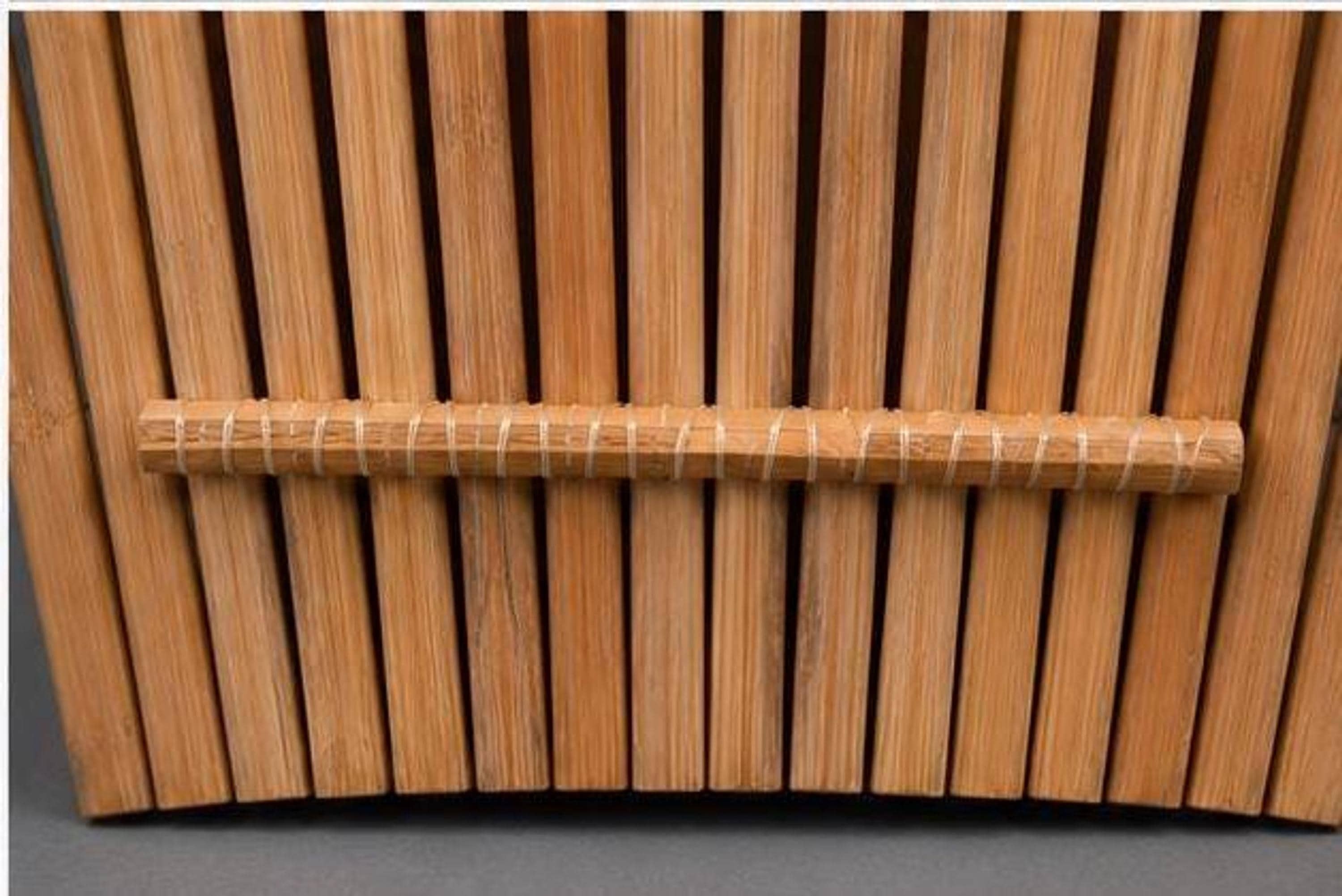 Vintage Collapsible Bamboo Fruit Basket, Wooden Slat Folding Bowl, Expandable Wood Trivet Tray, Mid Century Wood Fruit Bowl, view 2