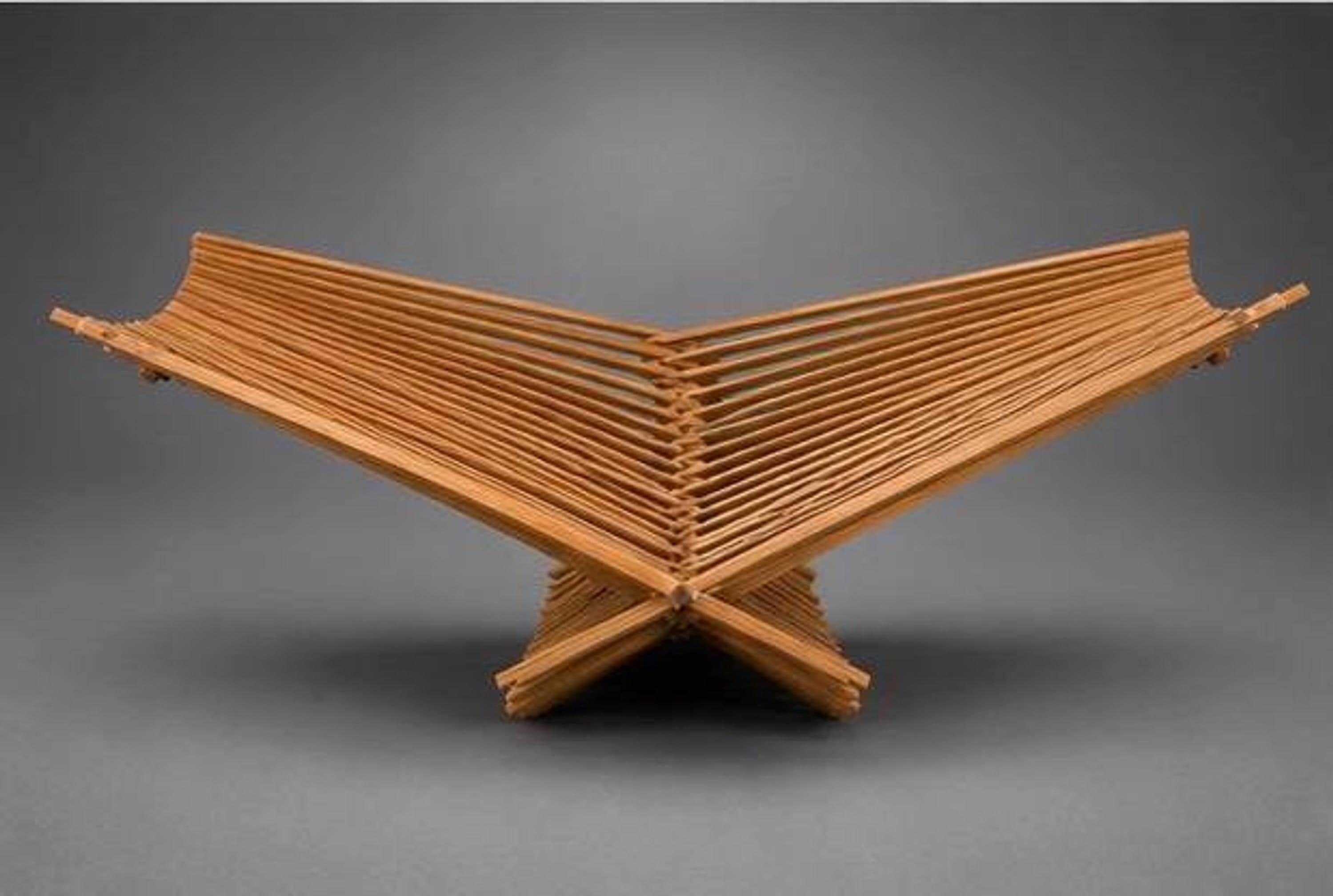 Vintage Collapsible Bamboo Fruit Basket, Wooden Slat Folding Bowl, Expandable Wood Trivet Tray, Mid Century Wood Fruit Bowl, view 3