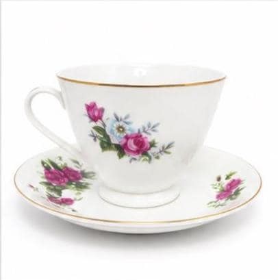 Vintage Pink Rose Floral Teacup & Saucer | Gold Trim Bone China (English Style), view 3
