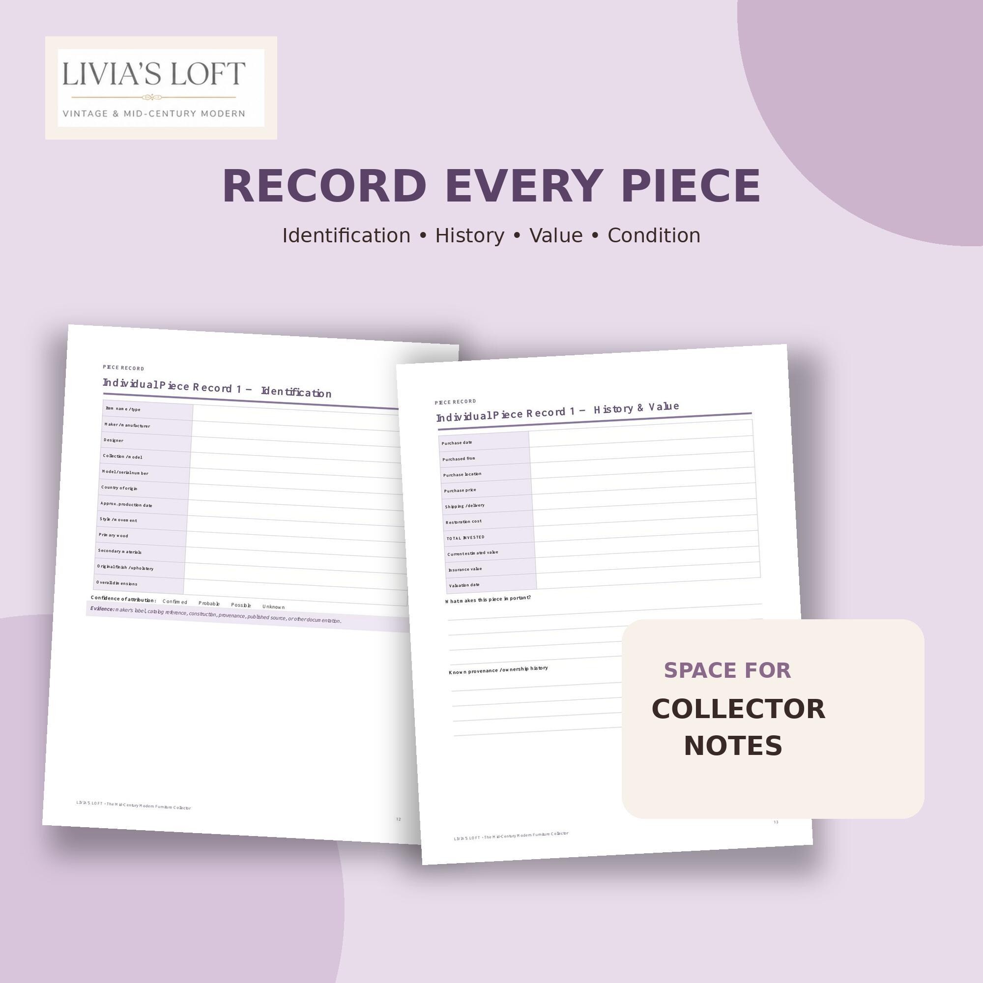MCM Furniture Collector Journal | Inventory, Provenance, Value Log (Digital Download), view 3