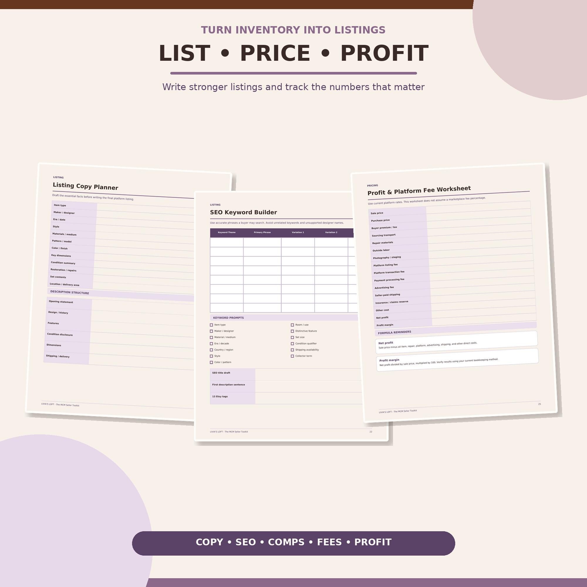 MCM Furniture Seller Toolkit, Vintage Reseller Business Planner PDF, view 5