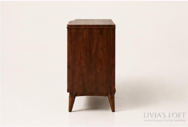 Vintage MCM Walnut Dresser I Forward Furniture by Unagusta | 9 Drawer Credenza | Restored Bedroom Sideboard, view 5