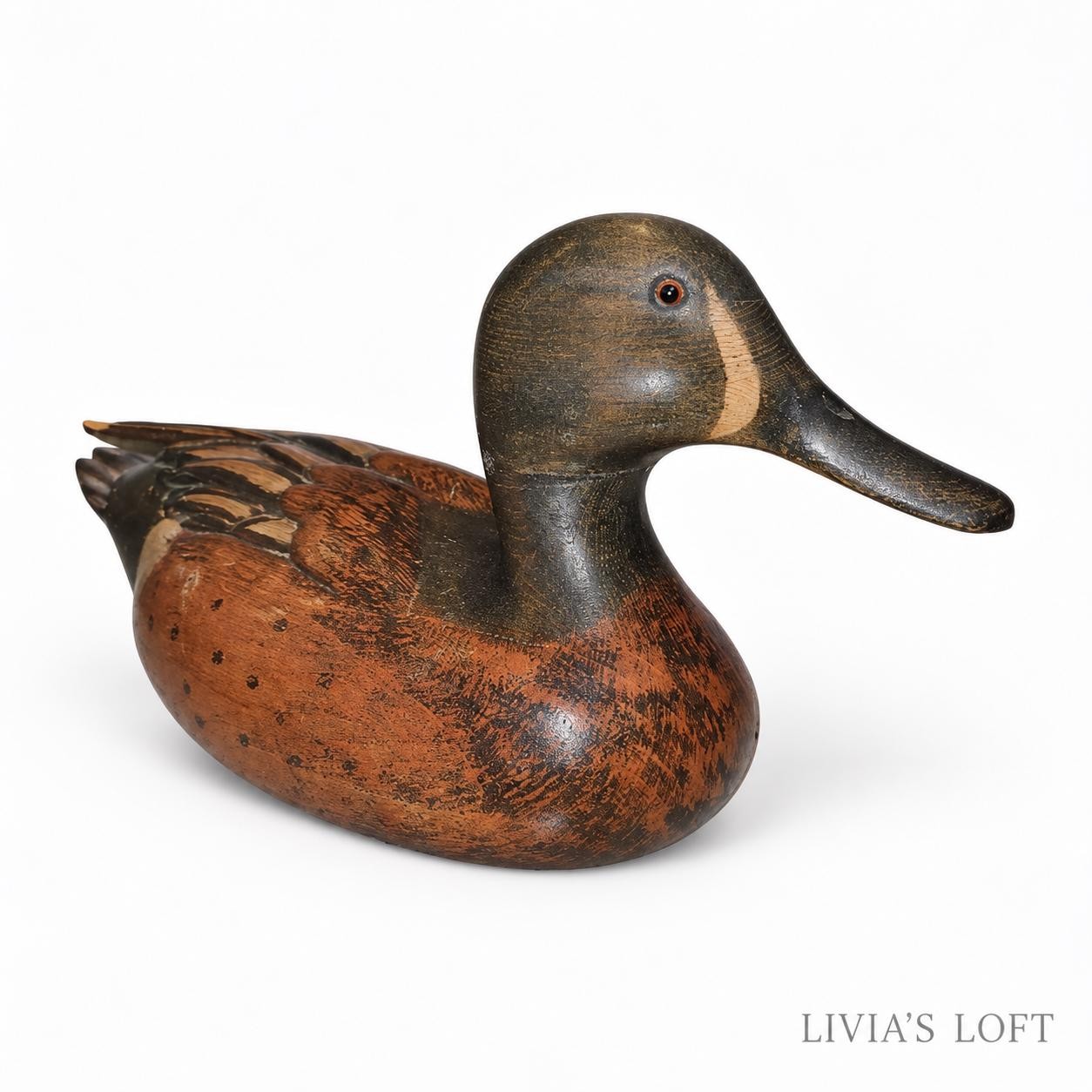 Hand Carved Wooden Duck Decoy Signed Hersey Kyle Jr & Tom Taber Blue Winged Teal Folk Art