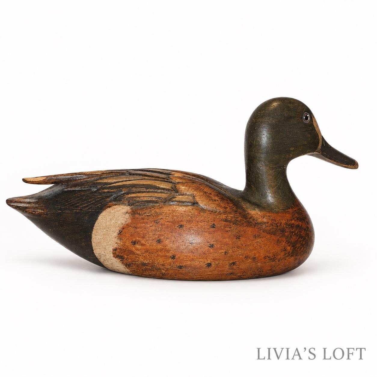 Hand Carved Wooden Duck Decoy Signed Hersey Kyle Jr & Tom Taber Blue Winged Teal Folk Art, view 3