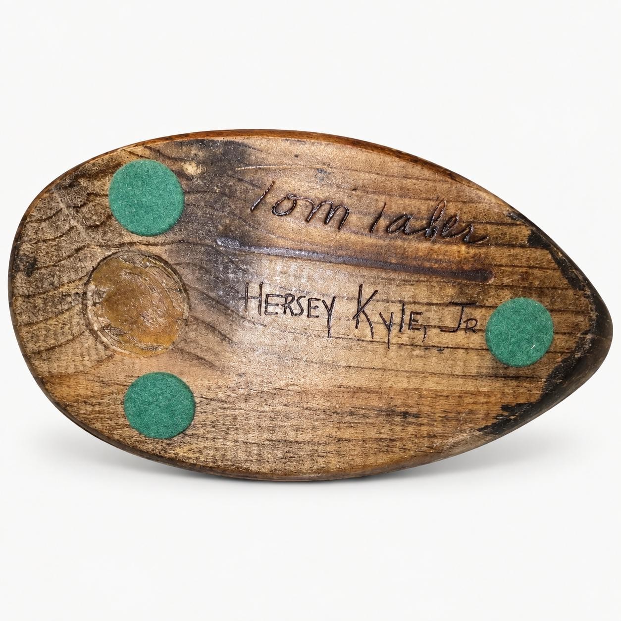 Hand Carved Wooden Duck Decoy Signed Hersey Kyle Jr & Tom Taber Blue Winged Teal Folk Art, view 6