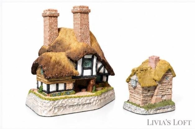 David Winter Cottages Lot Moonlight Haven 1991 Village Shop 1982 Hand Painted English Cottages Vintage Collectible Set, view 4
