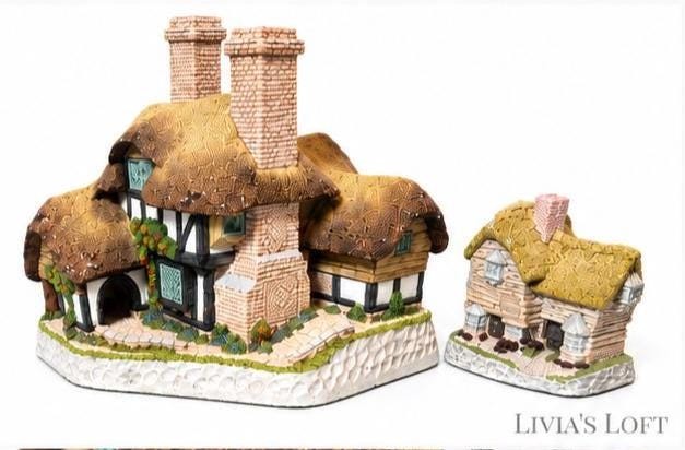 David Winter Cottages Lot Moonlight Haven 1991 Village Shop 1982 Hand Painted English Cottages Vintage Collectible Set, view 5