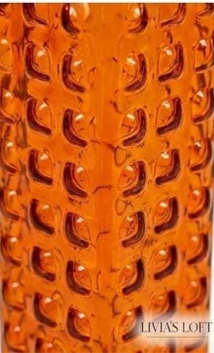 Vintage Orange Textured Glass Bottle | Mid-Century Modern Square Base Vase | Retro Bumpy Apothecary Bottle | Minimalist MCM Home Decor, view 4