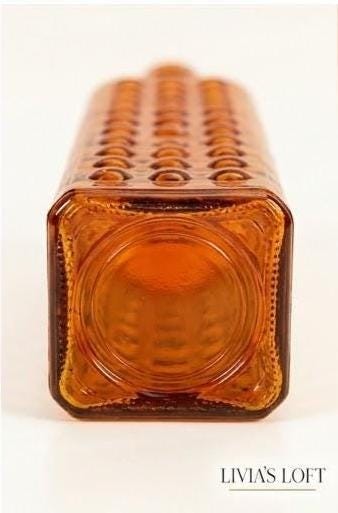 Vintage Orange Textured Glass Bottle | Mid-Century Modern Square Base Vase | Retro Bumpy Apothecary Bottle | Minimalist MCM Home Decor, view 6