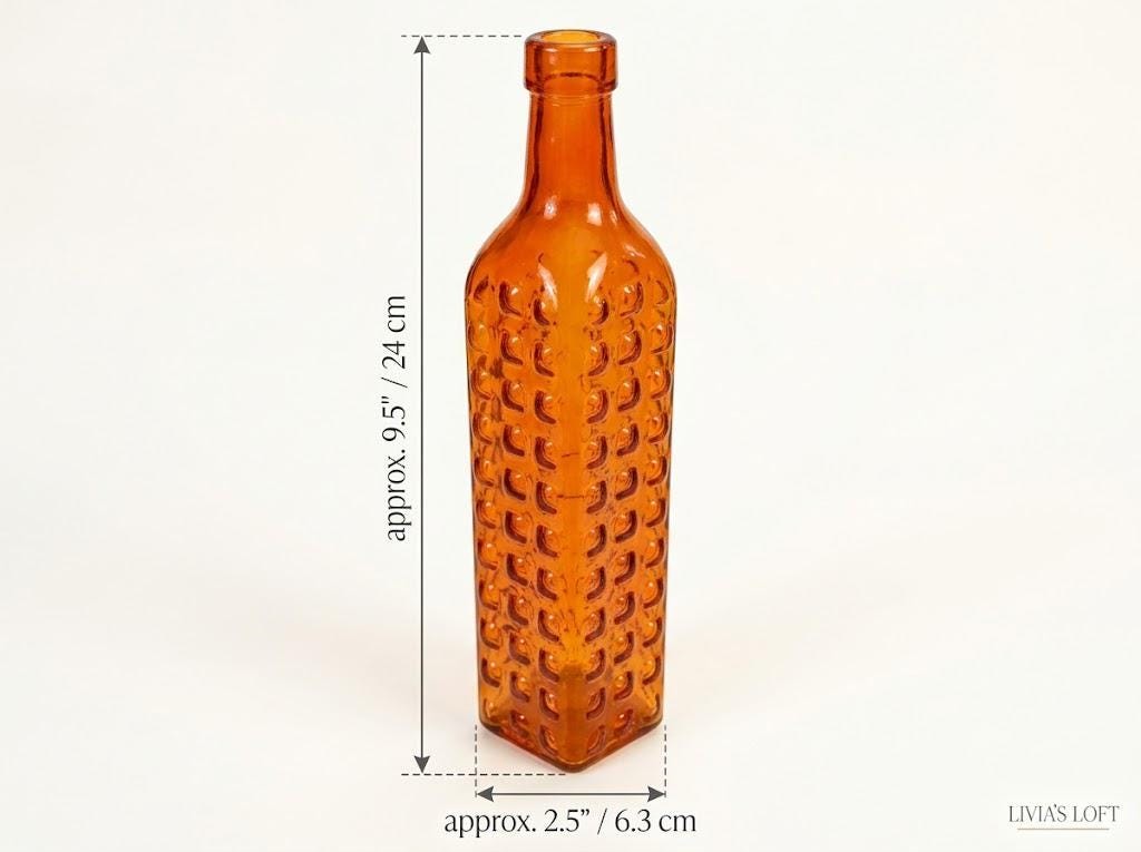 Vintage Orange Textured Glass Bottle | Mid-Century Modern Square Base Vase | Retro Bumpy Apothecary Bottle | Minimalist MCM Home Decor, view 7
