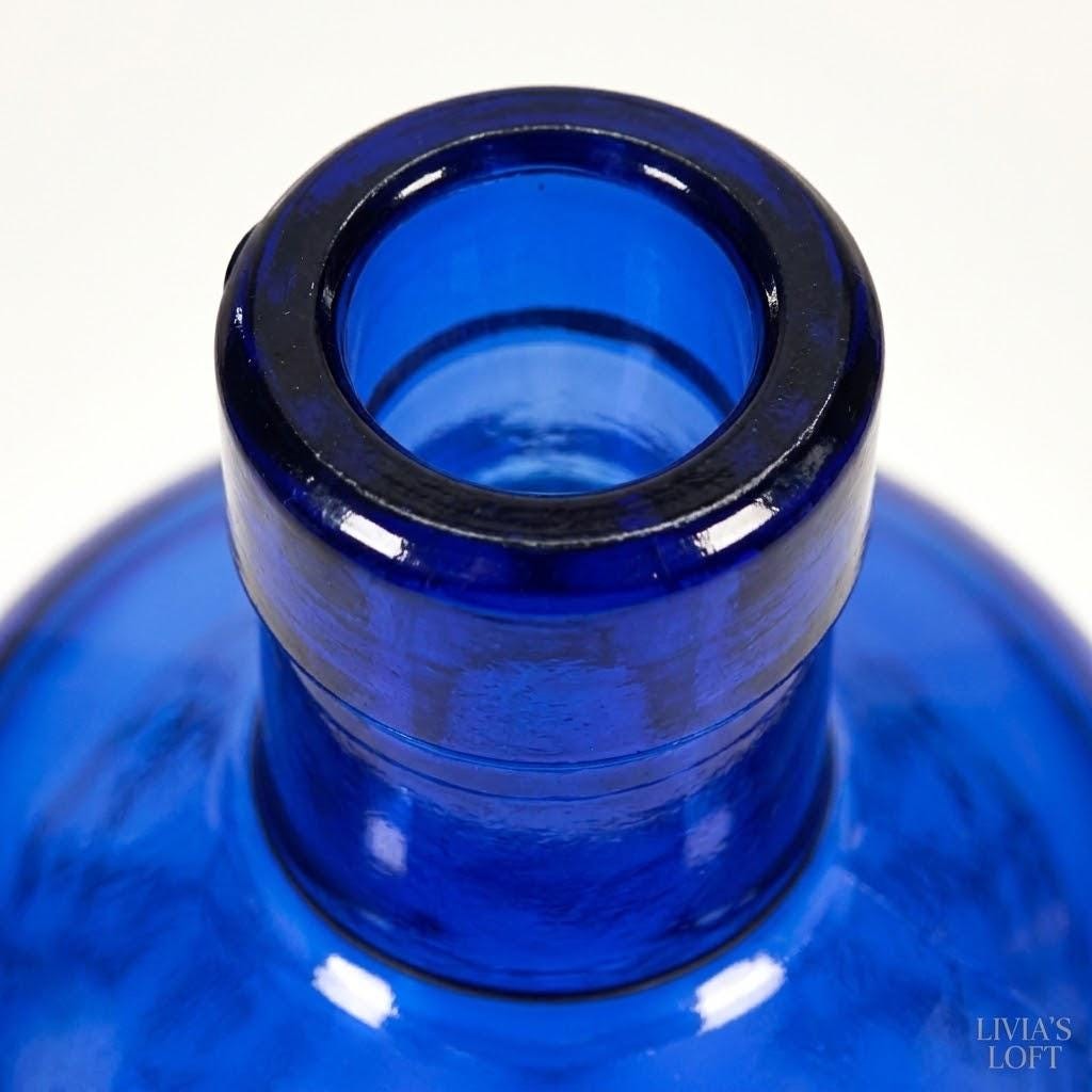 Cobalt Blue Glass Bottle | Vintage Diamond Texture Vase | Tall Geometric Blue Decanter | Retro Apothecary Decor | Mid-Century Modern Accent, view 5