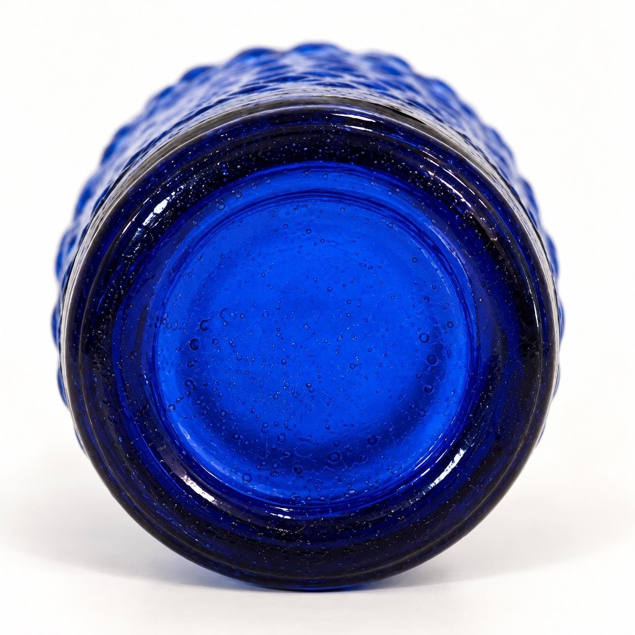 Vintage Cobalt Blue Textured Glass Bottle | Embossed Grapes & Leaves | 12” Decorative Art Glass Bottle, view 3