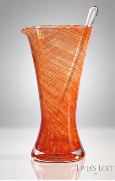 Vintage Orange Swirl Art Glass Cocktail Set – Hand Blown Pitcher & Glasses (Mid-Century Modern), view 2