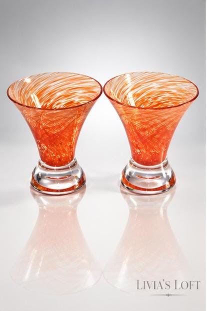 Vintage Orange Swirl Art Glass Cocktail Set – Hand Blown Pitcher & Glasses (Mid-Century Modern), view 4