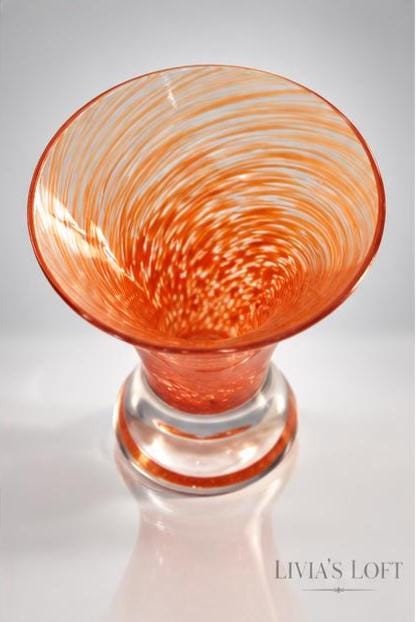 Vintage Orange Swirl Art Glass Cocktail Set – Hand Blown Pitcher & Glasses (Mid-Century Modern), view 7
