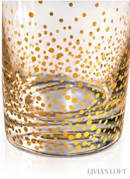 Vintage Fitz and Floyd Glass Decanter Gold Dot Crystal Style Bottle Round Stopper 10.5” Barware Liquor Decanter Hollywood Regency, view 5