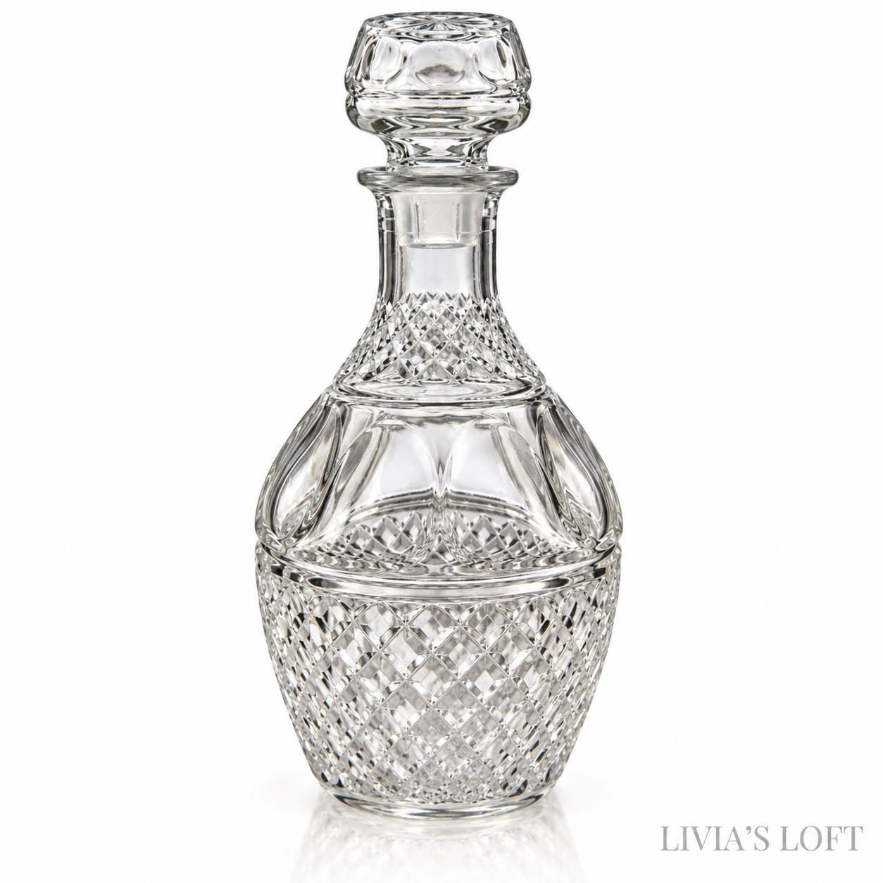 Vintage Crown Royal Glass Decanter with Stopper | Cut Whiskey Liquor Decanter, view 1