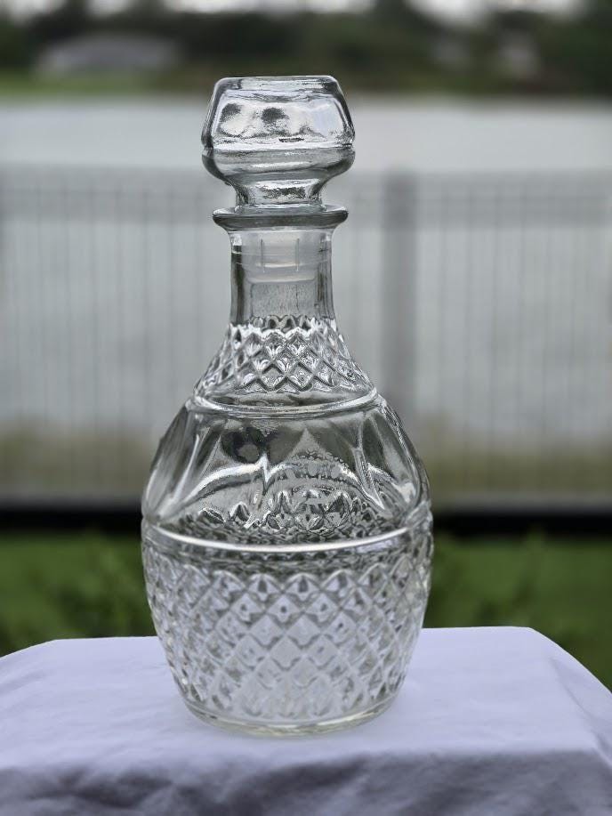 Vintage Crown Royal Glass Decanter with Stopper | Cut Whiskey Liquor Decanter, view 2