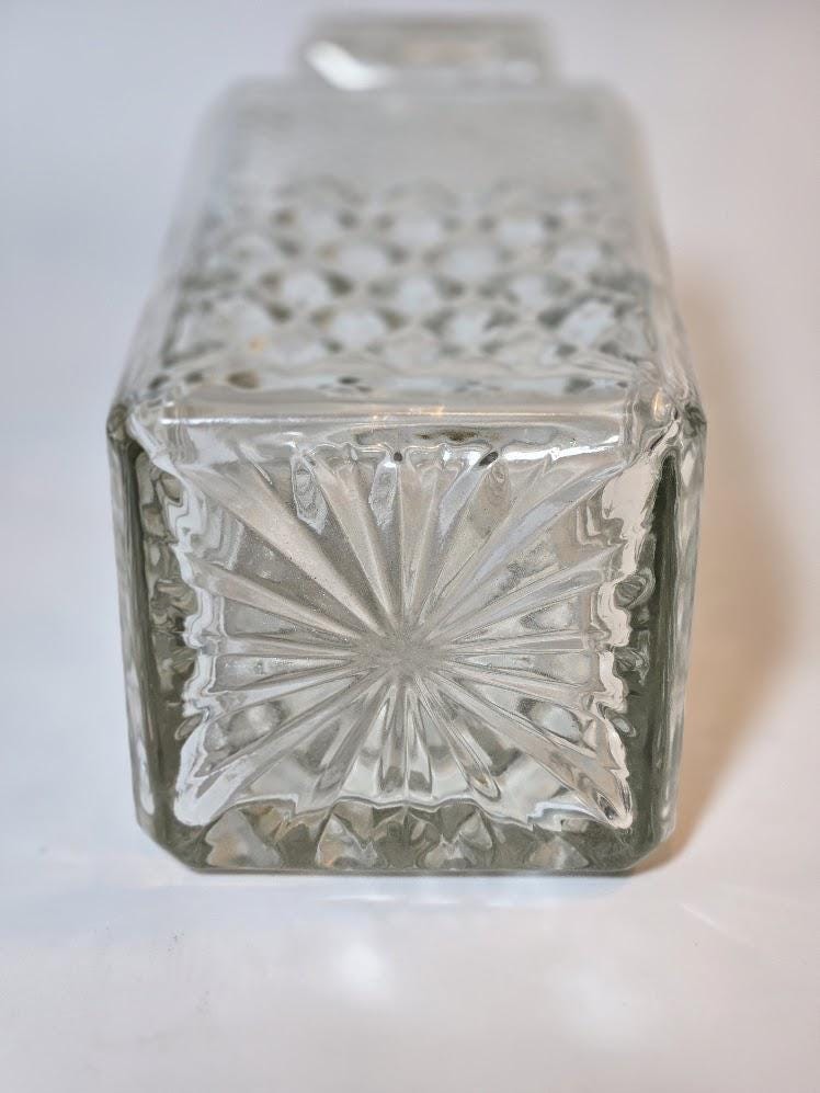 Vintage Bormioli Italy Glass Whiskey Decanter with Stopper | Cut Glass Liquor | Geometric Italian Barware | Mid Century Bar Decor, view 3