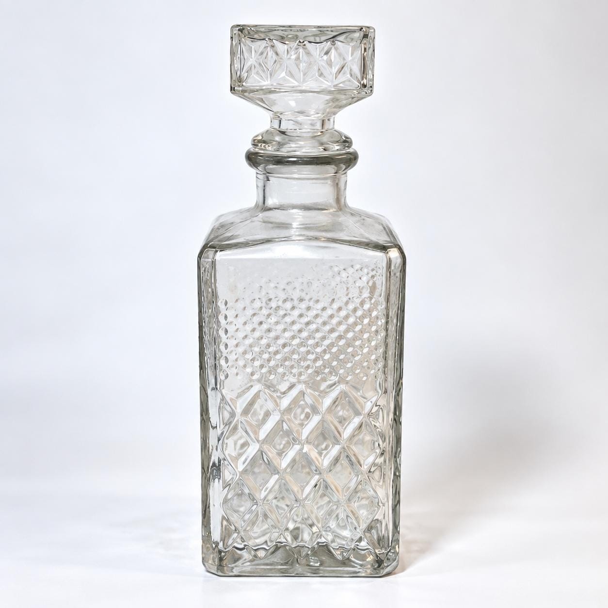 Vintage Bormioli Italy Glass Whiskey Decanter with Stopper | Cut Glass Liquor | Geometric Italian Barware | Mid Century Bar Decor, view 5