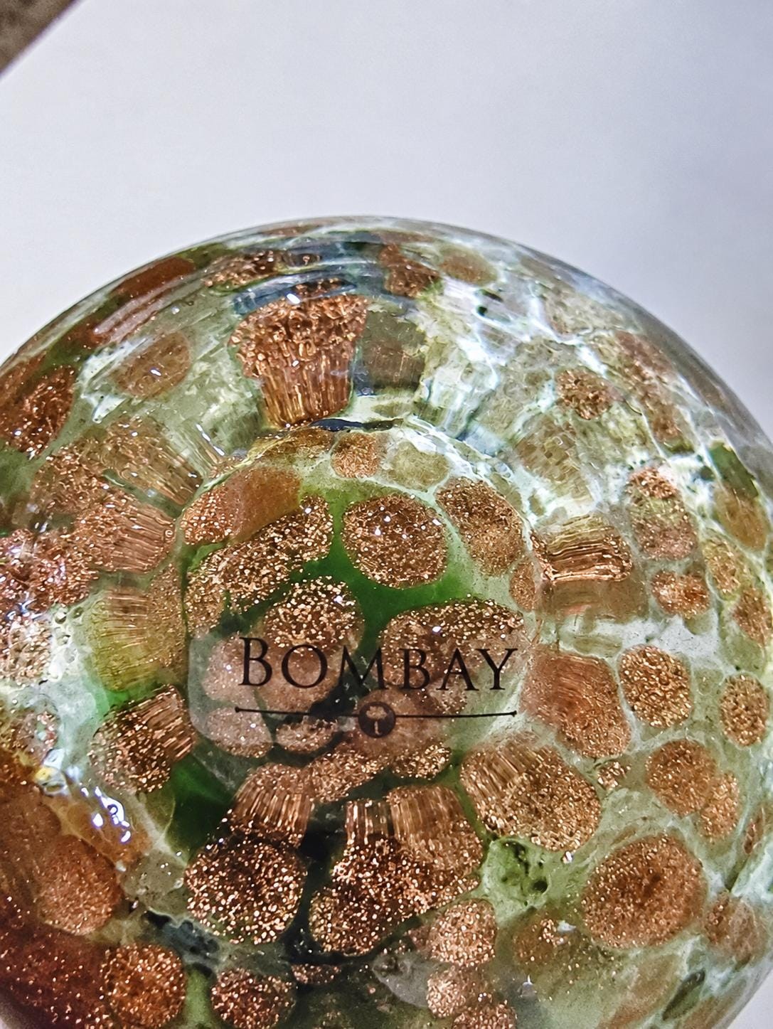 Vintage Bombay Art Glass Perfume Atomizer | Copper-Gold Aventurine Vanity Bottle, view 6