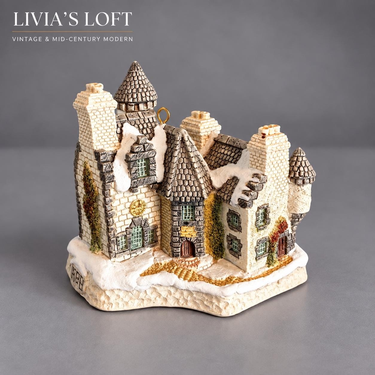 Vintage David Winter Christmas in Scotland & Hogmanay 1988 Cottage Castle Ornament | Scottish Christmas Collectible, view 1