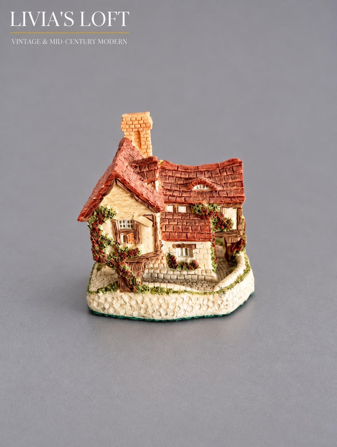 Vintage David Winter Tomfool’s Cottage Ornament | John Hine Studios 1993 English Cottage Christmas Miniature, view 1