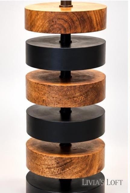 Modern Rustic Wood & Black Table Lamps In the Style of Heath and Company Lighting Set of 2, view 3