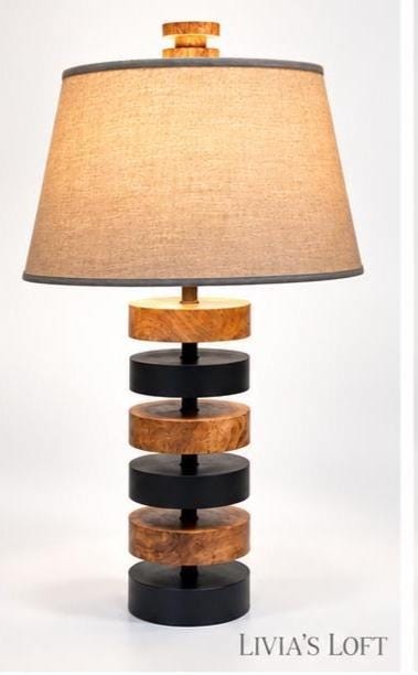 Modern Rustic Wood & Black Table Lamps In the Style of Heath and Company Lighting Set of 2, view 5