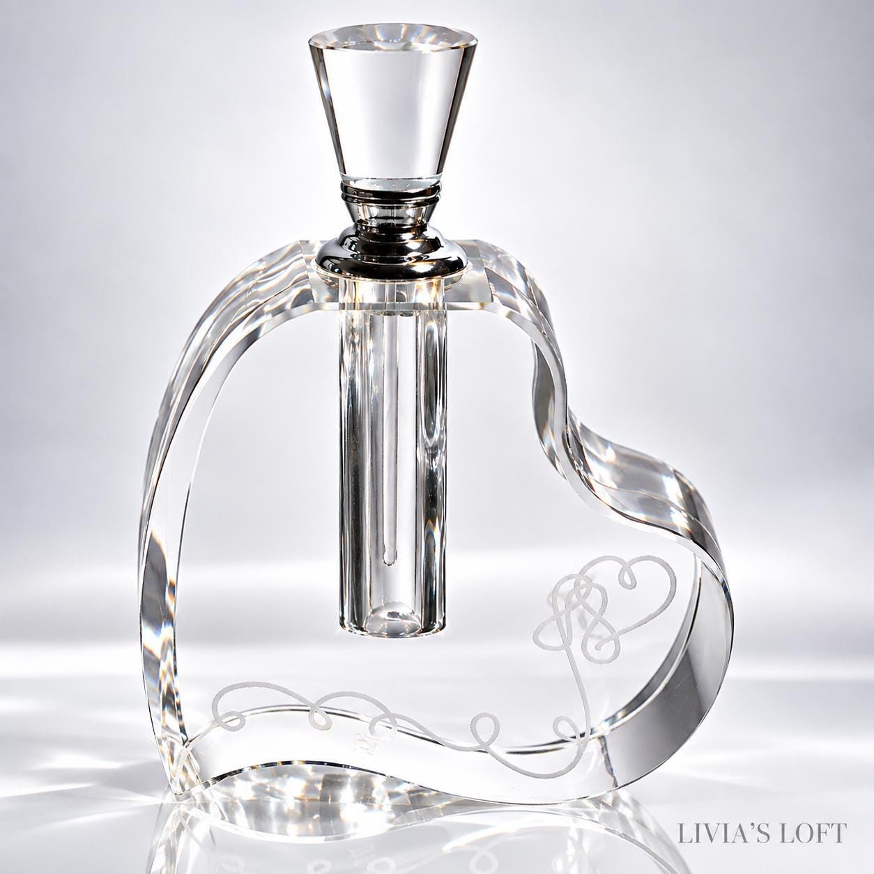 Mikasa Love Story Crystal Heart Perfume Bottle – Etched Glass Vanity Collectible, view 1