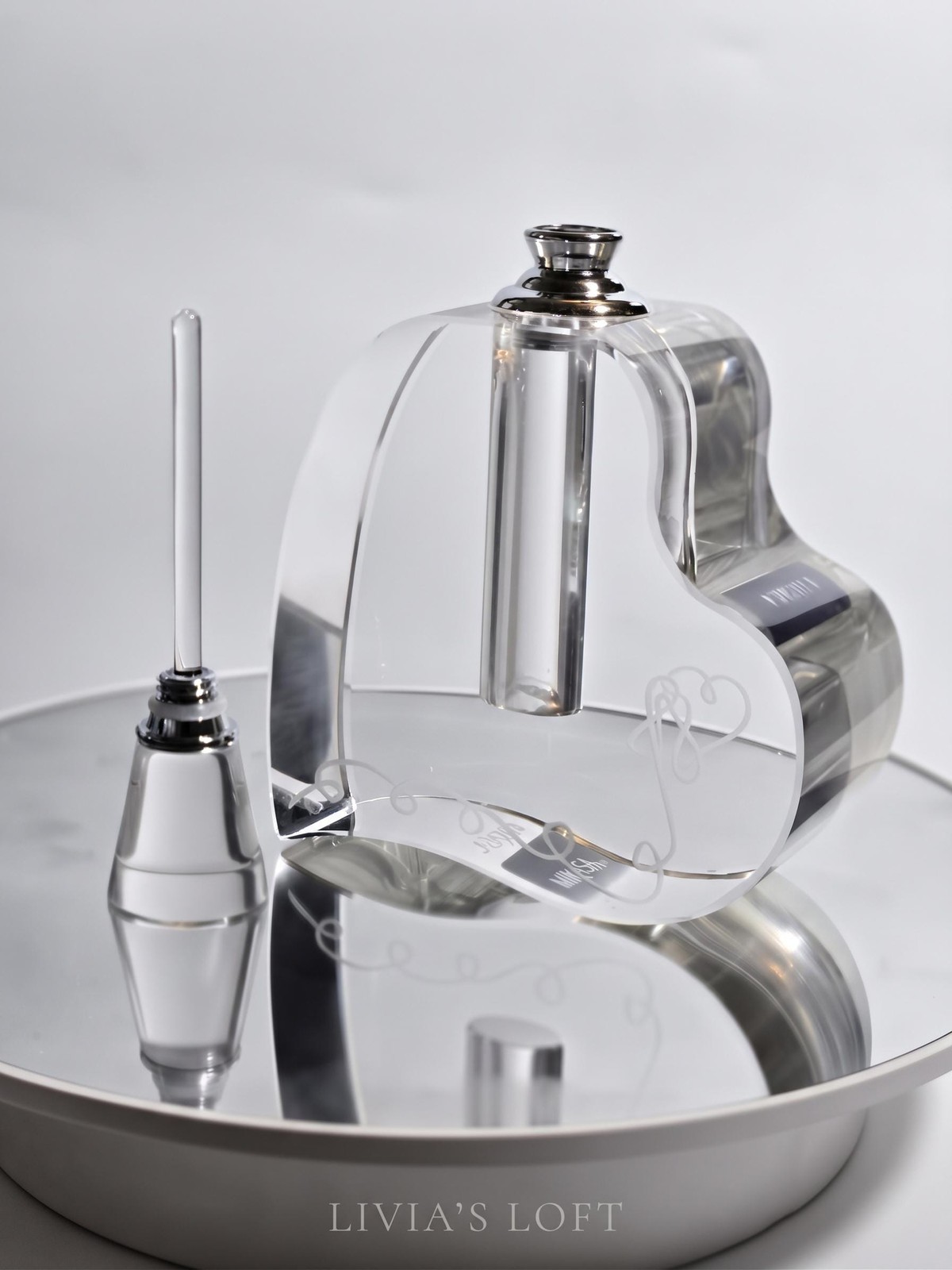 Mikasa Love Story Crystal Heart Perfume Bottle – Etched Glass Vanity Collectible, view 2