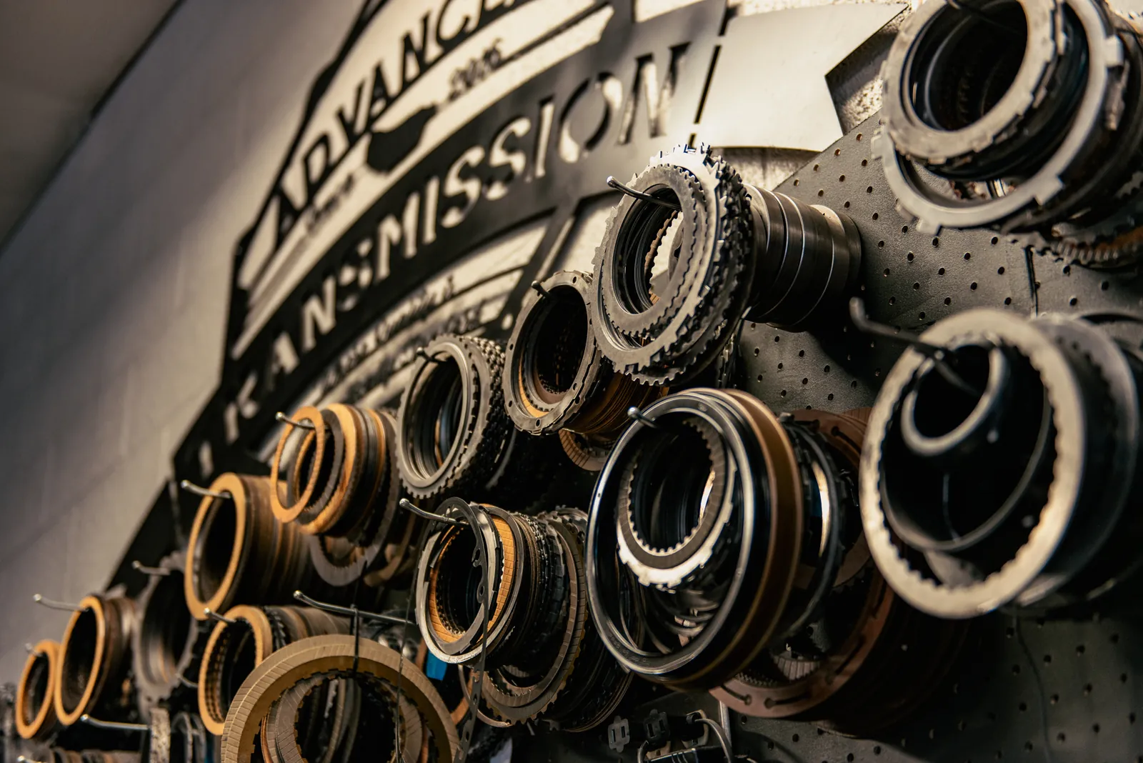 Transmission parts displayed in the shop