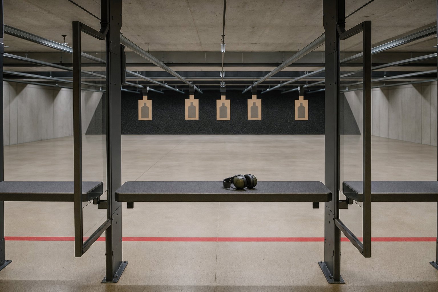 Empty indoor firing line during a supervised pause
