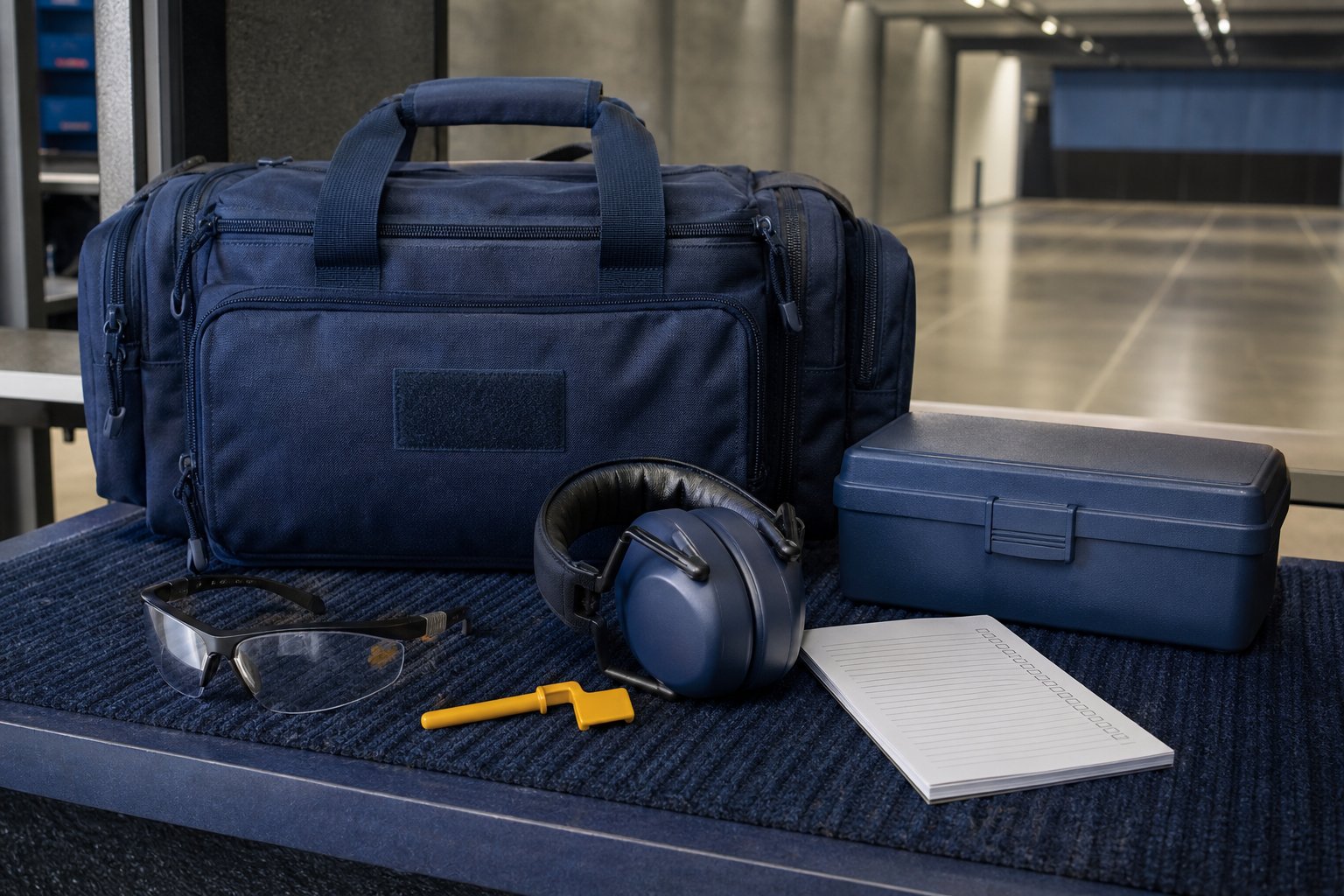 Range bag organized with hearing protection and safety equipment