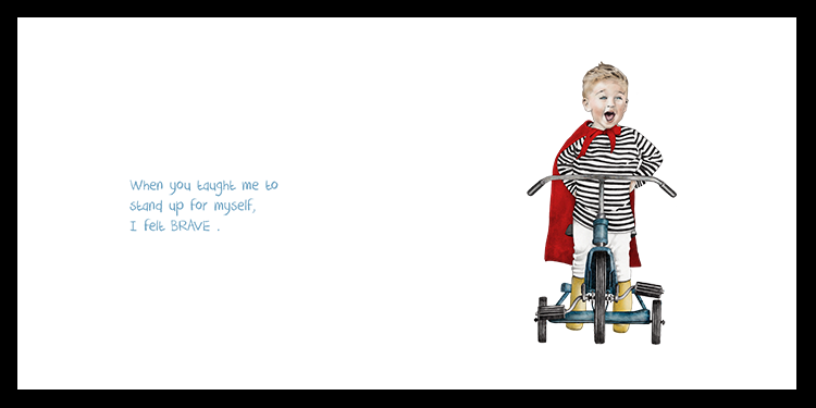 Narrative children’s book illustration of a child riding a bicycle by Christine Anderson