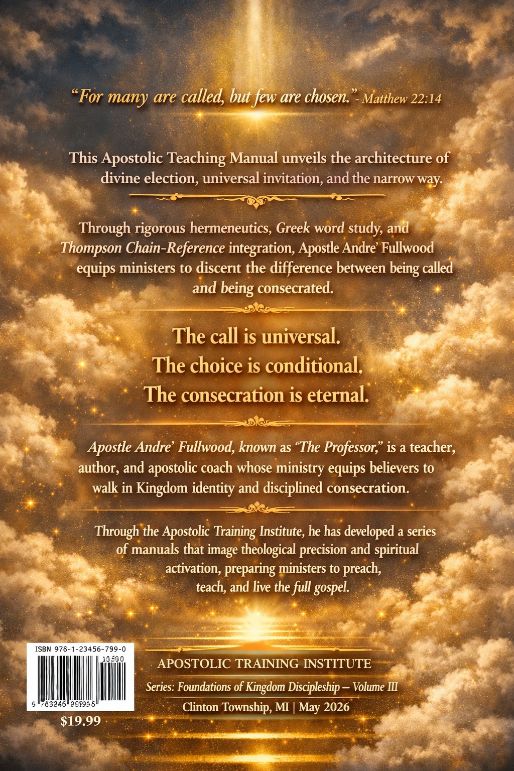 Back cover of Many Are Called, Few Are Chosen, with the teaching overview and author biography
