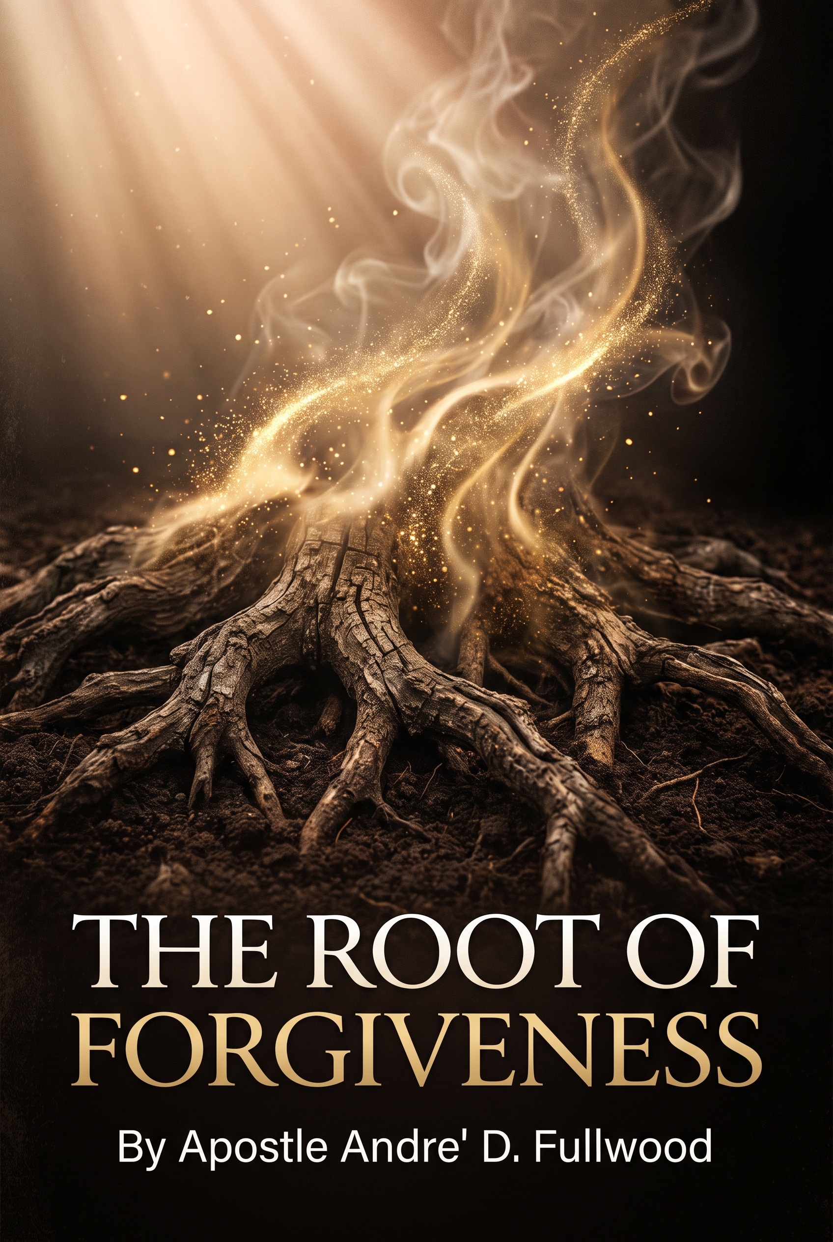 The Root of Forgiveness, a Bible study by Apostle Andre’ D. Fullwood, with golden light rising above tree roots